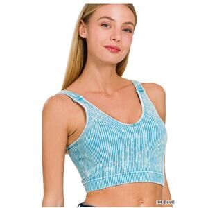 Zenana - Washed Ribbed Seamless Padded Brami - Ice Blue - L/XL